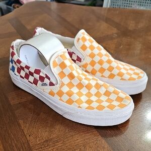 Vans  Checkerboard Slip-On Shoes - Orange and White Unisex